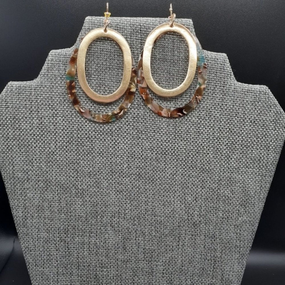 Gold & Marble Double-Hoop Dangle Earrings NWOT